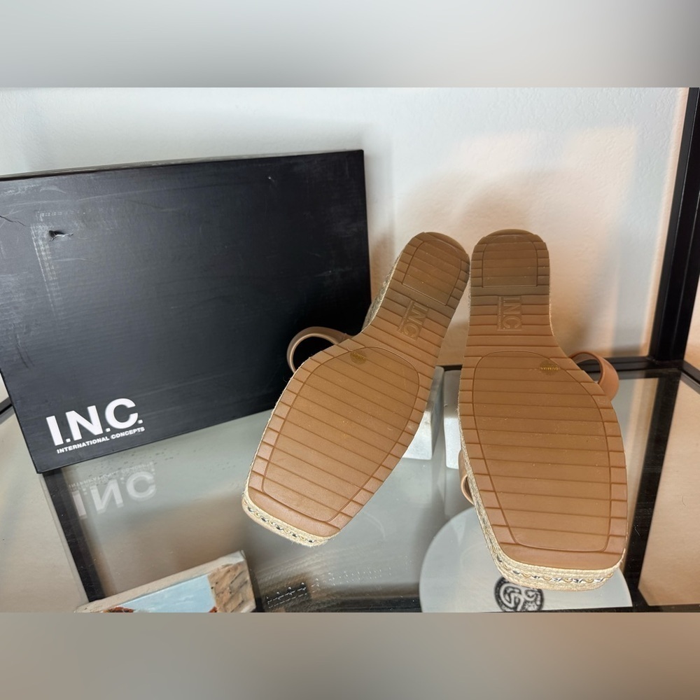NIB INC NYLANA Comfort Insole Wedge Espadrille Sandals Dark Almond Tan Size 9.5 - Picture 9 of 9